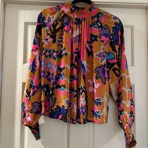 Oliphant smocked turtleneck ikat blouse